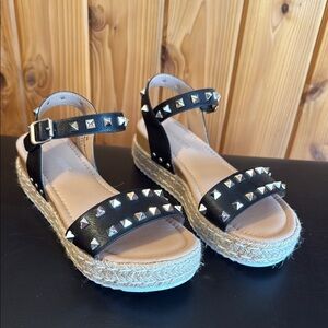 Black and Cream Espadrille Shoes with Studded Straps